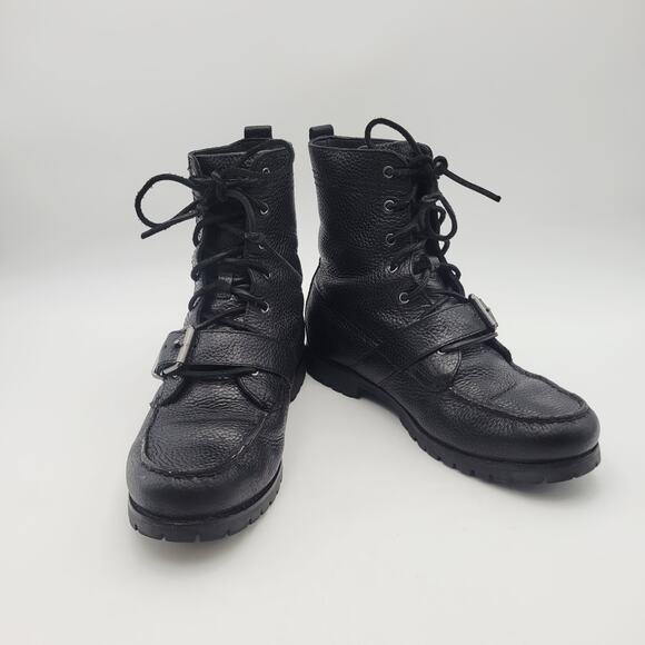 Polo Ralph Lauren Ranger Leather Buckle Lace-Up Boots Black Men’s Size 9 D Comba - Picture 1 of 16